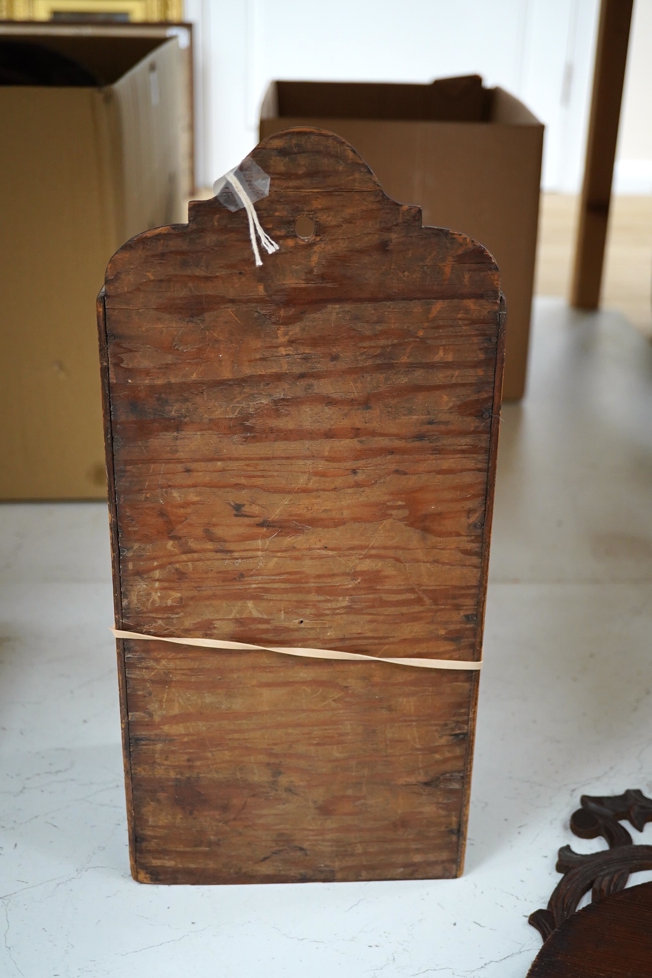 A 19th century oak medicine box and folding shelf unit, medicine box 42cm high. Condition - both need re polishing